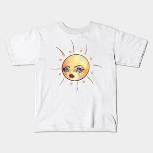 Lady face sun tattoo flash - psychedelic sun Kids T-Shirt